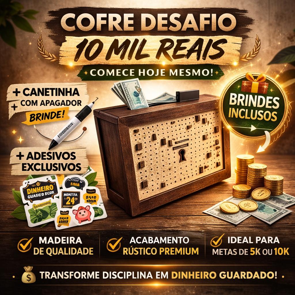 WoodBox - Cofre Desafio Dos 10K (Método Japonês Kakeybo) Escolha seu Objetivo!