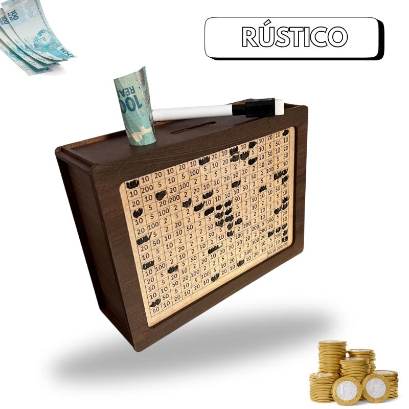 WoodBox - Cofre Desafio Dos 10K (Método Japonês Kakeybo) Escolha seu Objetivo!