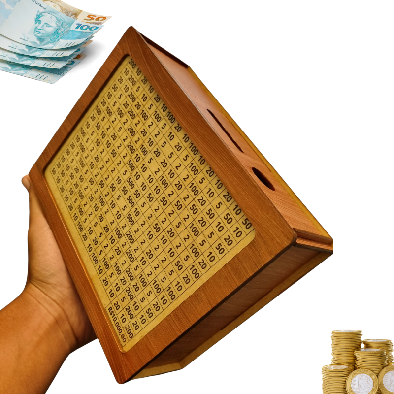 WoodBox - Cofre Desafio Dos 10K (Método Japonês Kakeybo) Escolha seu Objetivo!