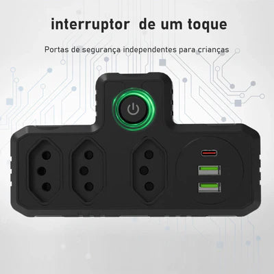 Adaptador de Tomada - USB + Tomadas