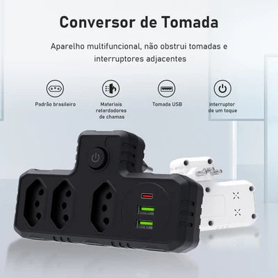 Adaptador de Tomada - USB + Tomadas