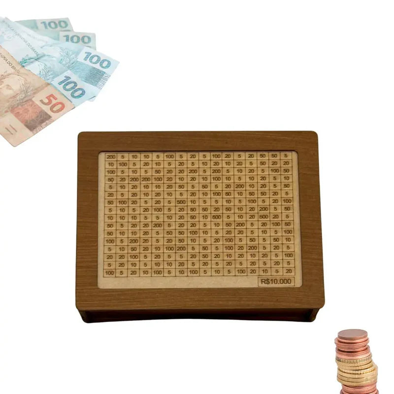 WoodBox - Cofre Desafio Dos 10K (Método Japonês Kakeybo) Escolha seu Objetivo!