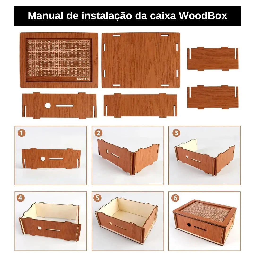 WoodBox - Cofre Desafio Dos 10K  (Método Japonês Kakeybo) Escolha seu Objetivo!