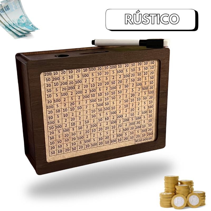 WoodBox - Cofre Desafio Dos 10K  (Método Japonês Kakeybo) Escolha seu Objetivo!